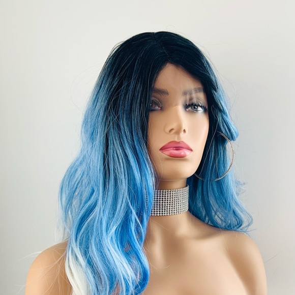 A Fun 22” Ombre Blue Lace Front Premium Fiber Wig - Picture 4 of 12